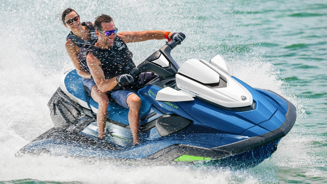 a couple on a jet ski smiling - Jet Ski Rental Toronto Price